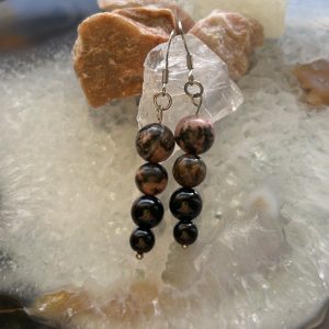 Uhani Rodonit in Oniks